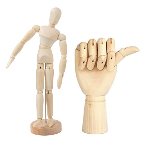 2 Pack Wooden Drawing Mannequin and Hand Model