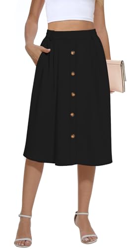 Yincro Women's Flowy Midi Skirt Summer Pleated High Waisted Casual Button Front Skirts with Pockets4
