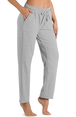 Image of icyzone Women's Sweatpants Sport Joggers Pants Lounge Straight Leg Trousers with Pockets (S, Grey)