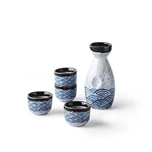 N/A Japanse stijl zee rimpel sake wijn cup creatieve wijn set huis keramische sake wijn fles flagon likeur geesten pot drinkwaren (Color : Blue, Size : 1 set)