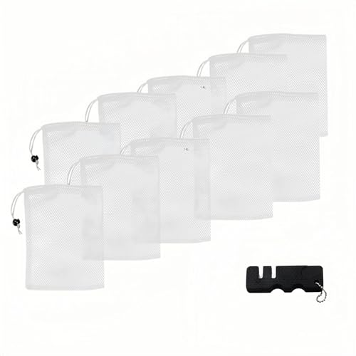 10-Pack Premium Nylon Mesh Chum Bags for Fishing High Strength Durable & Flexible with 10 Mesh Chum Bags and a Sharpening Stone Ideal for Freshwater & Saltwater Fishing