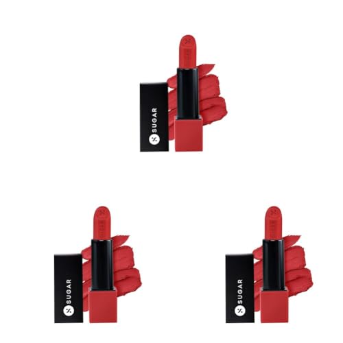 Image of SUGAR Cosmetics Glide Peptide Serum Lipstick with Hyaluronic Acid & Vitamin E | Velvet Matte Lipstick for Indian Skin | 1-Swipe Full Coverage | 4.2gm - 04 Cairo Crimson (Pack of 3)