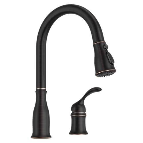 APPASO 2 Hole Kitchen Faucet, cUPC Certified Hoses, Oil Rubbed Bronze Kitchen Sink Faucets with Pull Down Sprayer 3 Modes, S304 Stainless Steel 2 Piece Faucet with Separate Handle