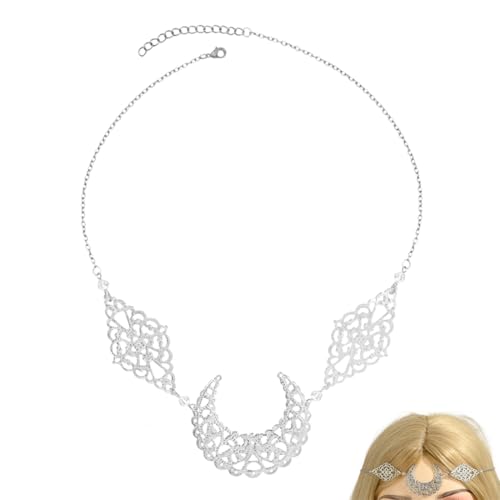 Gaodercha Boho Mond Kopf Kette Böhmische Haar Schmuck Hohl Mond Haarband Vintage Halbmond Haar Kette Silber Filigran Mond Kopfschmuck Elfen Kopfschmuck Mond Kette Haarkette für Frauen und Mädchen