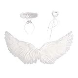 Tamaño del material: El disfraz de alas de ángel puede ser usado por niños de 80cm-160cm de altura. El ala de ángel y el halo está hecho a mano con pluma blanca original de alta calidad. Excelente artesanía, plumas blancas puras, completas y ligeras, no se caen, hermosa apariencia.