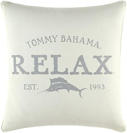 Tommy Bahama Home Throw Pillow Soft Cotton Zipper Closure, Stylish Home Decor for Bed or Couch, 18" L x 18" W, Relax Grey/Beige