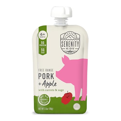 Image of Serenity Kids 6+ Month Pork Baby Food Pouches - Free Range Pork + Apple with Organic Carrots & Sage - BPA-Free Food Pouches for Baby - 3.5 Oz, 1 Count