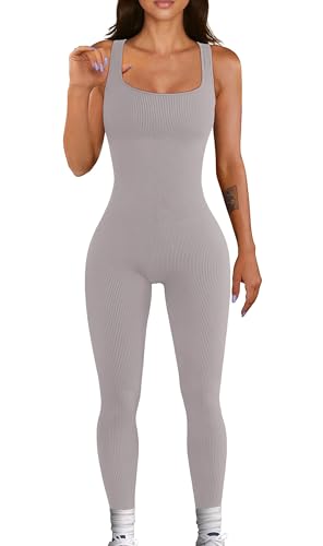 YIOIOIO Womens Workout Ribbed Jumpsuit Yoga Square Neck Leggings Romper