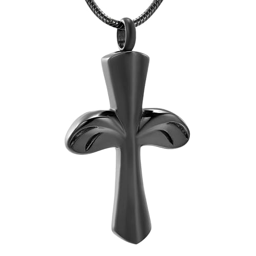 Collier pendentif Wing&Cross acier noir pour cendres, la sécurité de vos souvenirs