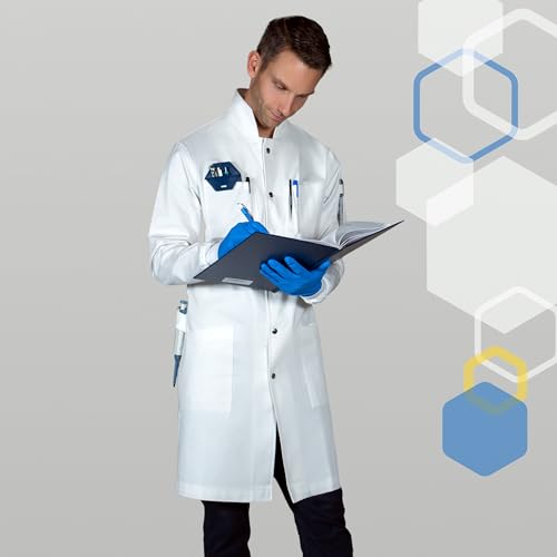 Image of The Lab Coat Project - 100% Cotton Chemistry Men's 6-Pocket Long, Fitted with Snaps, Cuffed Sleeves, Howie Collar, & Belt