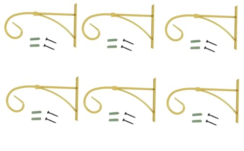 Image of Iron Wall Hooks for Hanging Lanterns, Planters, Bird Feeders & Coats | Heavy Duty Indoor Outdoor Wall Bracket Hook Hanger for Home Decor, Garden & Balcony (Gold, 6)