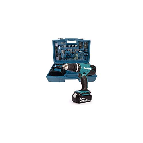 Makita DHP453FX12 18V Li-Ion LXT Kombibohrer komplett mit 1x 3,0 Ah Akku, Ladegerät und Zubehörset...