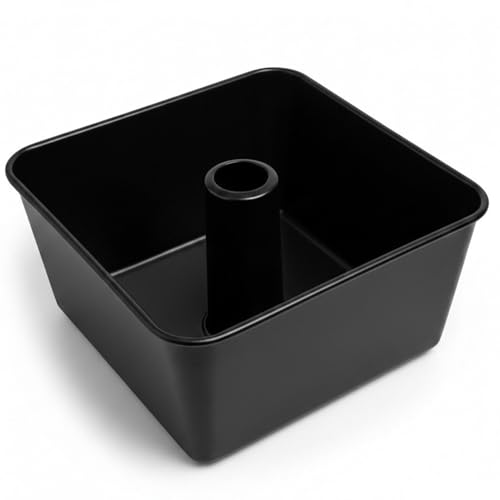 TiParthenos One-Piece Square Tube Cake Pan 18 Cup Anodized Aluminum 9 x 9 x 4.5 in Seamless Design Easy Release Even Heat for Angel Food Chiffon Sponge Mile High & Pound Cakes (Black)