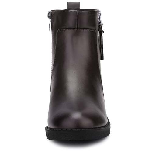 Allegra K Allegra K Dark Brown Boots for Women Round Toe Zipper Chunky Low Heel Ankle Boots 7.5 M US