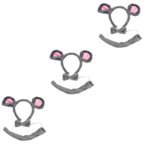 BELLIFFY 3 セット ネズミ ヘッドドレス ホワイト マウス コスチューム マウス 耳 髪 フープ 鼻 ウサギ キット アクセサリー ヒョウ コスチューム オオカミ 頭 スパンコール 漫画 ネズミ 耳 ヘッドバンド リボン ペット 生地 グレー