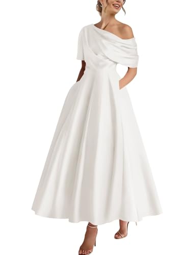 Satin Mother of The Bride Dresses for Women Tea Length One Shoulder Formal Evening Party Dress