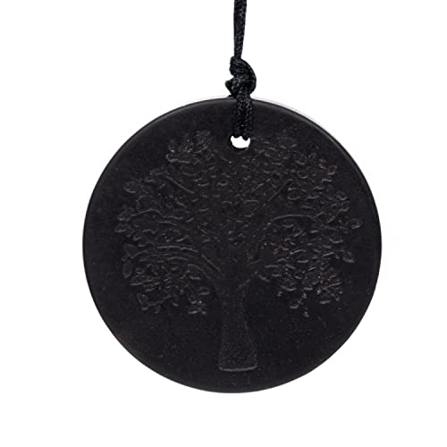 RUMINERAL Shungite Engraved Pendant Circle with Cord - Authentic Healing Stone for Chakra and Energy Balancing - (Tree of Life)