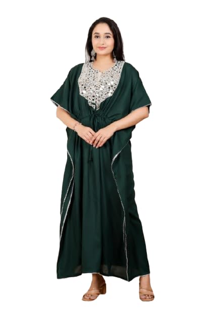 Elegant Mirror Work Kaftan for Women with Designer Neck & Adjustable Waist | Free Size Ethnic Wear.-picture-10