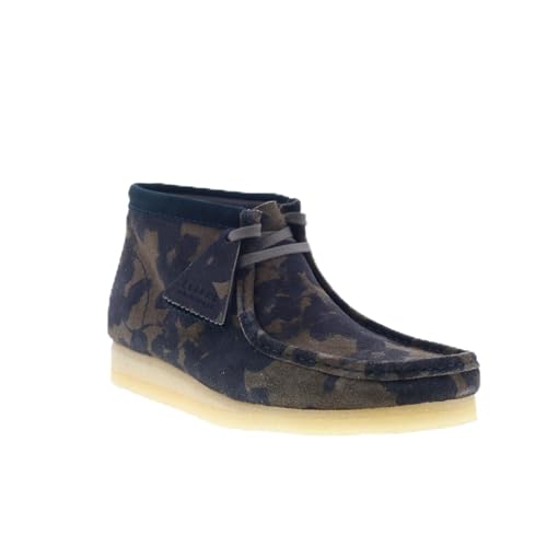 Image of Clarks Men's Wallabee Boots Black /Khaki Floral Suede 10.5 Medium