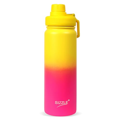 Image of Sizzle Element Stainless Steel Water Bottle 750 ML - Lightweight Leakproof Water Bottle with Powder Coating Finish - Dual Yellow-Pink Colour - For Kids & Adults