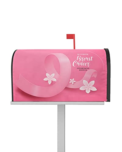 Careing Breast Cancer Mailbox Covers Magnetic Standard Size,Decorative Post Letter Numbers Box Wrap Decoration Covers Accessories for Garden Yard Outdoor Décor,Blush Pink Ribbon Healing Inspirationa