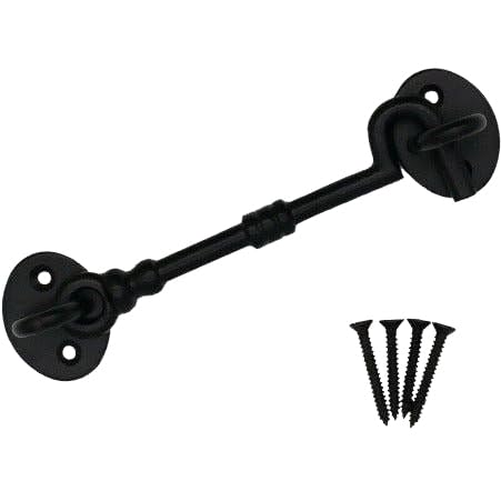EAI Cabin Hook and Eye Latch - 150mm/6 Inch Black Gate & Door Catch & Fixings for Wooden Gates, Doors & Sheds - 1 Pack