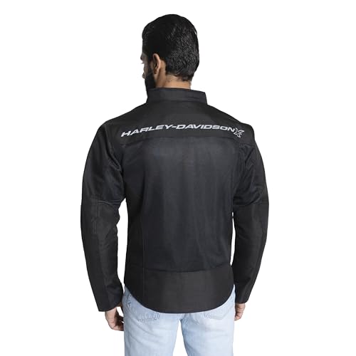 Image of HARLEY-DAVIDSON X Bold Edge Riding Jacket for Men | Polyester with Breathable Mesh Lining | Reflective Prints, Pre-Curved Sleeves & Protector Compartments | Comfortable & Stylish Motorcycle Jacket