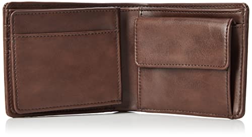 Edwin Men's Bifold Wallet, Polished Synthetic Leather, Coin Purse, Card Case, Metal Plate, Dark Brown #TOP11