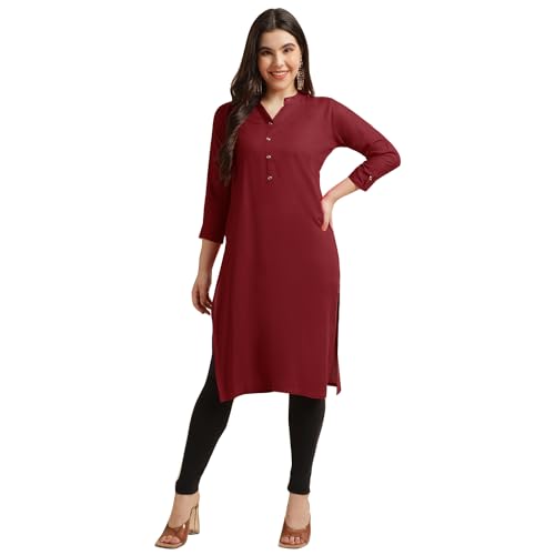 Image of Fabclub Women's Rayon Solid Plain Straight Kurti