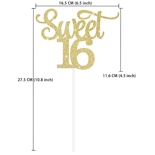 Gexolenu Sweet 16 Cake Toppers, 1 Pcs Gold Glitter Double-Sided Happy Sweet 16Th Cake Topper, Sweet 16 Birthday Cake Party Supplies, Sweet 16 Decorations For Cake, Sweet 16 Party Decorations #TOP1
