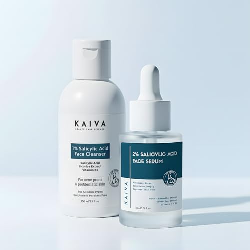 Image of KAIVA Salicylic Acid Combo - 1% Facewash + 2% Salicylic Serum | Complete BHA Skincare Kit | Oil-Control, Acne-Prone, Smooth & Clear Skin (Face Serum, Face Wash)