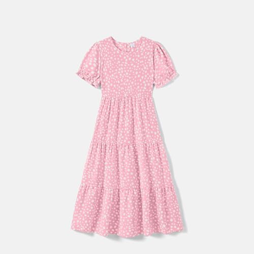 Image of IFFEI Mommy and Me Dresses Summer Casual Boho Matching Outfits Ruffle Puff Sleeve High Waist Midi Beach Maxi Dress