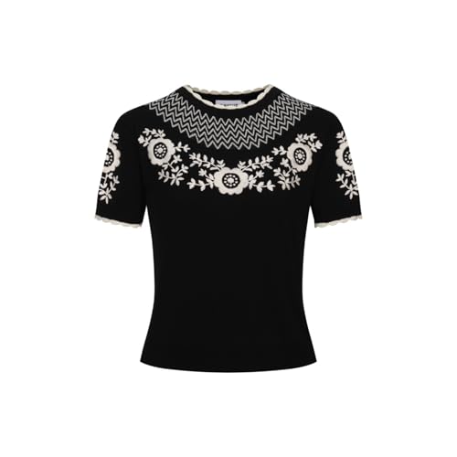 T-shirt tricot à fleurs rétro OXKNIT en maille courte douce