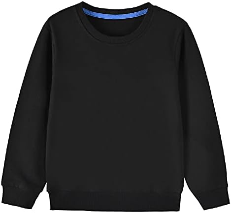IESSRA Boys Crewneck Sweatshirts Black Sweatshirt Solid Cotton Soft Long Sleeve Active Pullover Tshirts