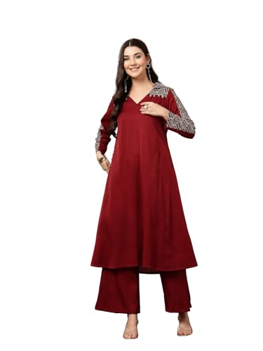 Image of Stylum Women's Solid Crepe A-Line Kurta Pant Set