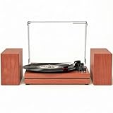 Record Player for Vinyl with External Speakers, Belt-Drive Turntable with Dual Stereo Speakers Vintage Vinyl LP Player Support 3 Speed Wireless AUX Headphone Input Auto Stop for Music Lover Mahogany
