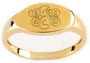 Elegant jewel box Women 3 Letter Monogram ring in solid Gold 9k, 14k, & 18k, custom Oval signet ring, Personalized chevalier ring, Anniversary gift, Birthday gift, RN375