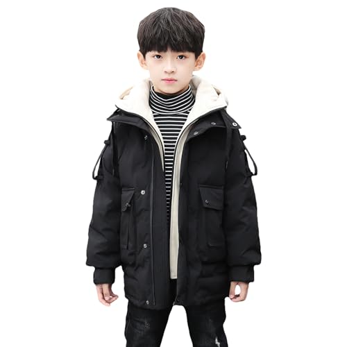 amropi Bambini Ragazzi Cappotto con Cappuccio Invernali Parka Giacca a Vento Giubbotto Nero, 7-8 Anni