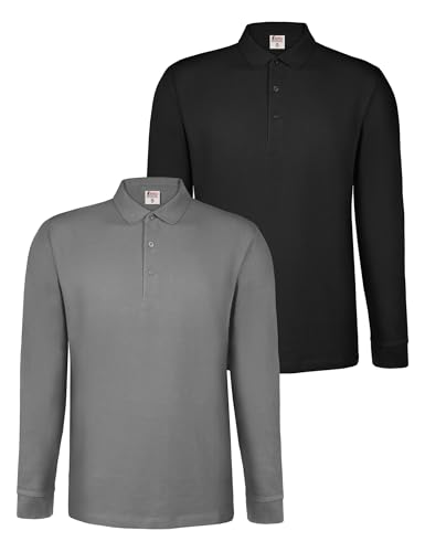 ALPIDEX Lot de 2 Polos Homme Polo Shirt Manches Longues en Coton Shirt Classique Casual Uni S M L XL XXL 3XL 4XL 5XL, Taille:XL, Couleur:Storm