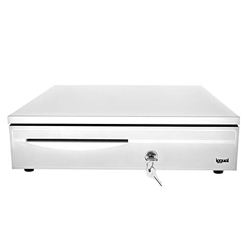 Cajon Portamonedas Automatico iggual IRON-3W, Cajon Portamonedas RJ11 Blanco con 5 Compartimentos de Billetes y 5 Compartimentos de Monedas