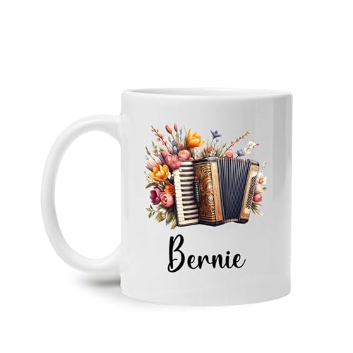 Floral Accordion Travel Cup, Customized Name Musical Instrument Cup Gifts, Accordion Musical Instrument White Tea Mug, Personalized Accordion Player Coffee Cup, Instrument Ceramic Mugs 11 15oz