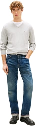 Pull col en V Tommy Hilfiger gris XXL en coton pour homme élégant - 4