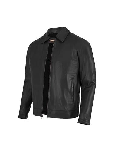 Image of Classic Polo Collar Leather Jacket Men-Work Jackets Turndown Collar Business Casual