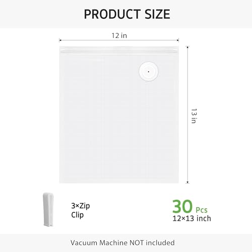 Image of Syntus 30 Reusable Vacuum Sealer Bags for Food, Large 12 inch x 13 inch Food Storage Zipper Bags with Air Valve BPA-free Leakproof Keep Food Freshness, Compatible with Compact Vacuum Sealers