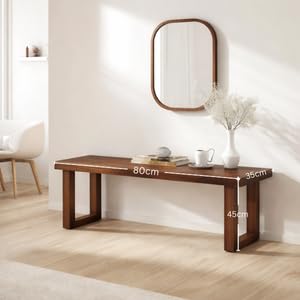 Image of 80cm Long Wooden 2 Seater Bench for Living Room | 2 Seater Dining for Dining Table | Adjustable Bench for Study | Sheesham Wooden for Drawing Room (Walnut, 80 * 35 * 45* Cm)