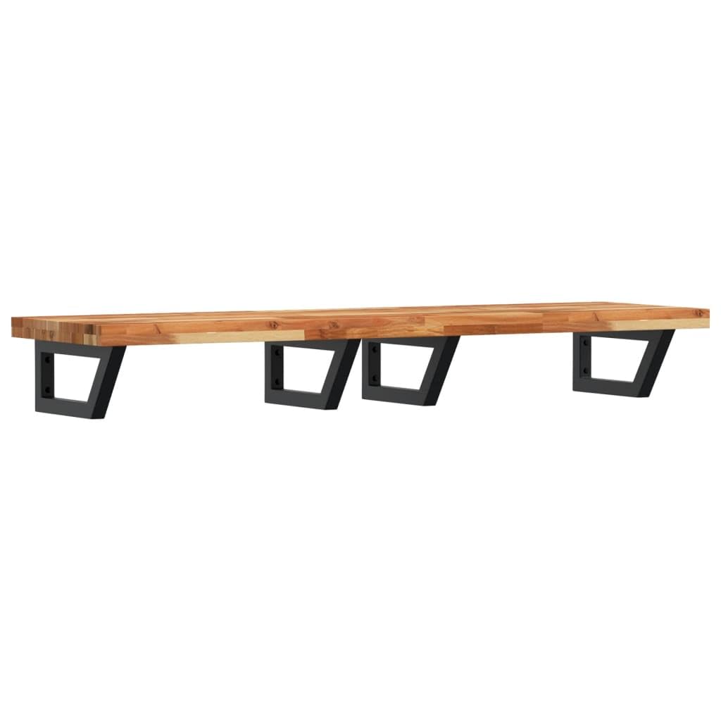 Piano Lavabo Sospeso 140x40 cm Legno Acacia e Acciaio 5 Pz