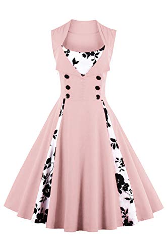VERNASSA 50s Rétro Robe,Vintage 1950s Robe de Coton Groupe Rockabilly Soirée Cocktail, Multicolore, Taille S-4XL Cover