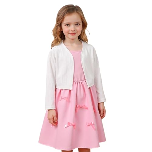 Girls Ribbed Knit Dress With Detachable Bow Tie Sleeveless And Matching Top For Autumn Fashion Outfits2