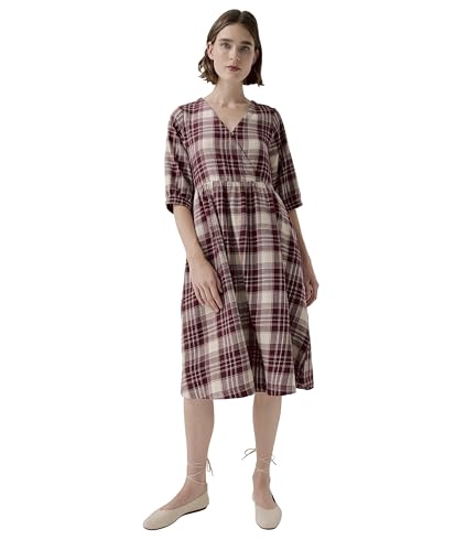 Pact Damen Flanellkleid aus Bio-Baumwolle, Granatapfelkaro, Mittel