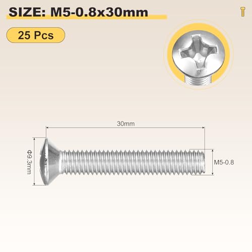 Image of METALLIXITY Semi-Countersunk Oval Head Machine Screws (M5-0.8x30) 25Pcs, 304 Stainless Steel Phillips Cross Recessed Machine Screw Bolts - for Furniture Assembly DIY Projects, Silver